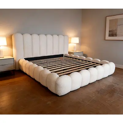 Queen/King Plush Curved Panel Upholstered Bed Frame (No Mattress)