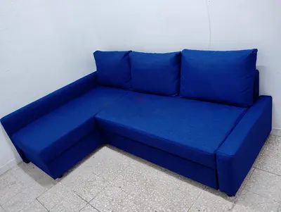 Blue L-shaped Sofa with Chaise - Good Condition