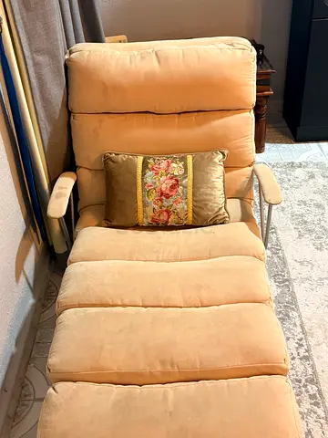 Beige Reclining Chaise Lounge Chair with Padded Armrests