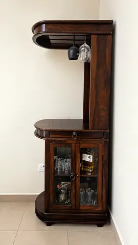 Solid Wood Corner Bar Cabinet with Glassware Storage