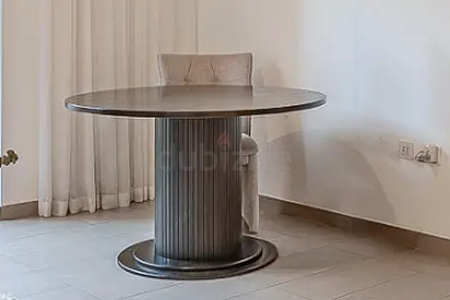 Round pedestal dining table with single column base - dark wood finish- Chair available separately
