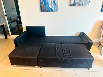 Black Convertible Sofa Bed with Chaise - Good Condition