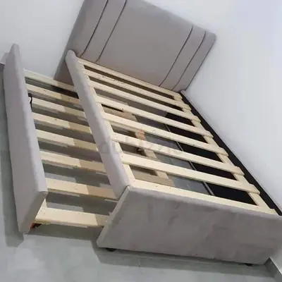 Beige Fabric Double Bed Frame with Storage Drawer