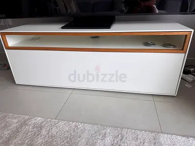 Huelsta White TV Cabinet with Oak Trim — Modern, OK Condition