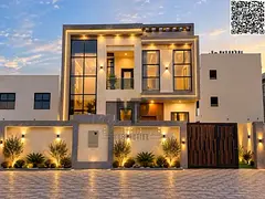 Luxury family villa for sale in Al Helio – Ajman, featuring a modern design, 4 master bedrooms, a