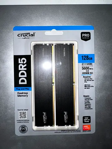 Crucial Pro 128GB (2x64GB) DDR5-5600 CL46 Desktop RAM Kit