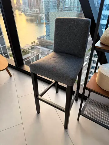 Two Upholstered Bar Stool with Backrest - Grey, Solid Wood Frame
