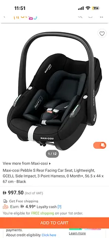 Maxi-Cosi Pebble S Rear Facing Infant Car Seat - Black