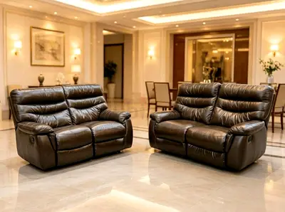 Dark Brown Leather 2+2 Seater Recliner Sofa Set (Pair) - Comfortable Living Room Seating