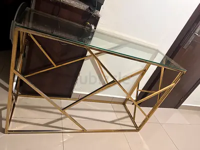 Glass Top Coffee Table with Gold Geometric Metal Frame