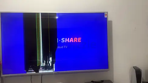 Super General 65" LED TV with damaged screen — for parts or repair