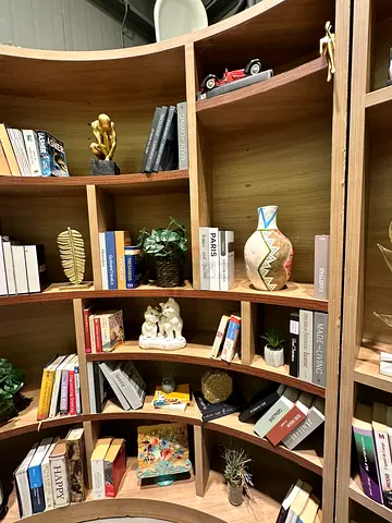 Wooden bookshelves for home office or living room.