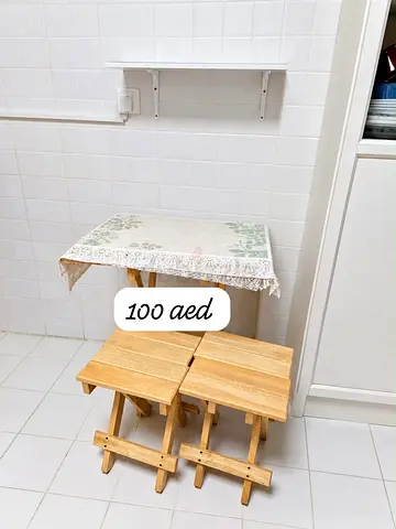 Set of 2Folding Wooden Stools with Small Table — Good Condition