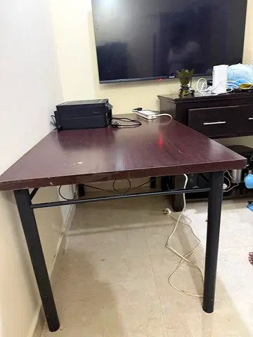 Dark wood rectangular study/office table with metal legs - used