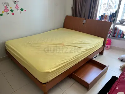 Wooden Queen Bed Frame with Storage and Drawers - Good Condition