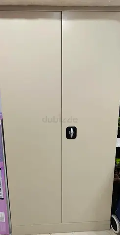 Beige Metal Storage Cabinet with Lockable Doors - Good Condition