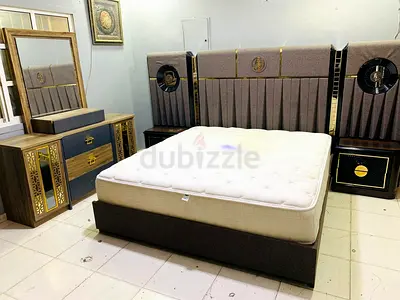 King-size bed frame with mattress and matching bedside dressers set