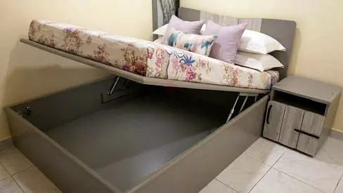 Complete 120x200 Bedroom Set: Hydraulic Storage Bed + Nightstand + Mattress & Waterproof Protector
