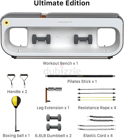 Home Workout Bench with Pilates Stick, Dumbbells and Resistance Cords
