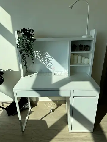White study desk with shelving and drawer - good condition