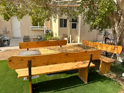 Handmade Solid Wood Outdoor Bench Set with Table — Rustic Garden Seating