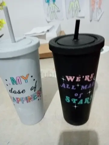 Set of 2 Reusable Straw Tumblers — Black & Light Grey, 2 x 550ml