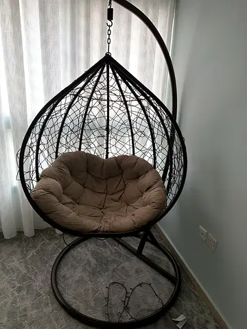 Brown Hanging Egg Chair with Cushioned Seat - Good Condition