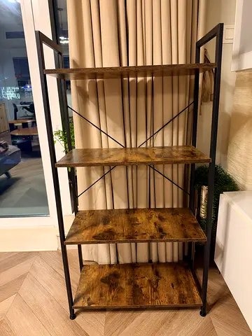 Industrial-style 4-Tier Wood and Metal Shelf Unit - Perfect Condition