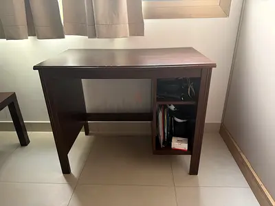IKEA - Compact Wooden Study Desk with Side Shelves - Dark Brown