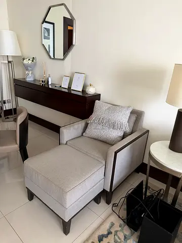 Beige Armchair with Matching Ottoman