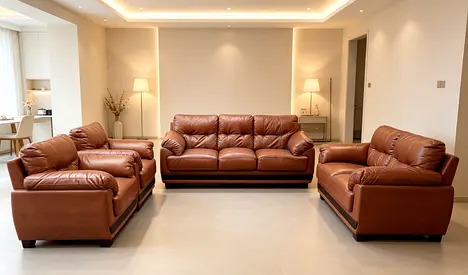 Genuine Leather 4-Piece Sofa Set — Brown, Excellent Condition