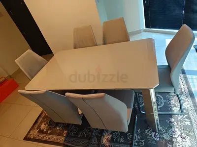 Modern 6-Seater Dining Table with Upholstered Chairs