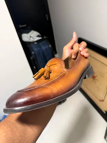 Men's brown leather tassel loafers - worn but good condition, size not marked