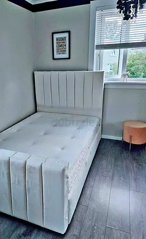 Single upholstered bed frame with mattress - white