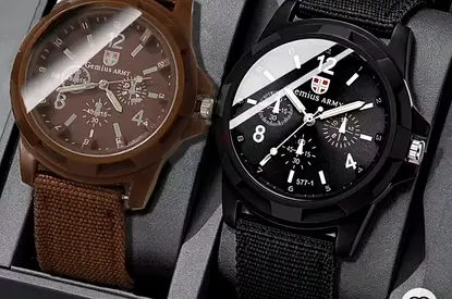 Set of 2 Military-Style Men's Analog Sport Watches with Nylon Straps