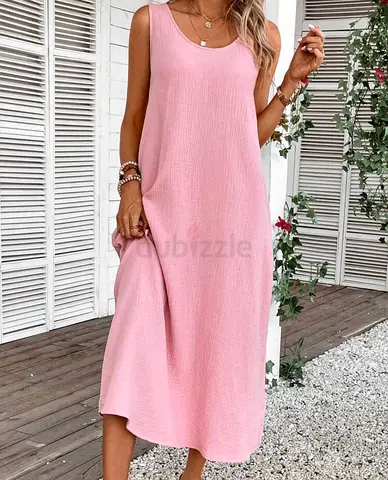 Casual sleeveless pink midi dress, size M (lightweight summer dress)
