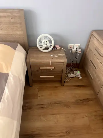 Bed without matrass, 2 bedside stands, two large cabinets, one mirror stand
