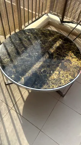 Round Marble-Top Coffee Table with Metal Frame