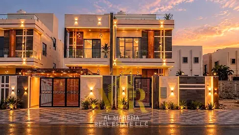 Luxury Villa in Al Rawda 2 – Ajman | Two Floors + Roof + External Annex | 6 Master Bedrooms | Centr