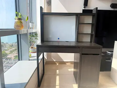Dark Wood Study Desk with Hutch and Storage Cabinet