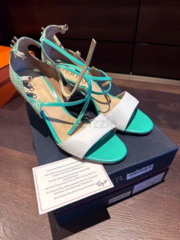 APERLAI MINT COLOR SNAKESKIN SANDALS 40 SIZE