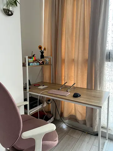 Light wooden study desk with white metal frame 120*48cm