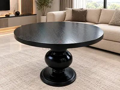 Marina Home Solid Black Round Wooden Dining Table with Pedestal Base