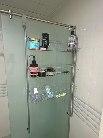 Over Shower Glass Door Hanging Storage Rack with 3 Baskets