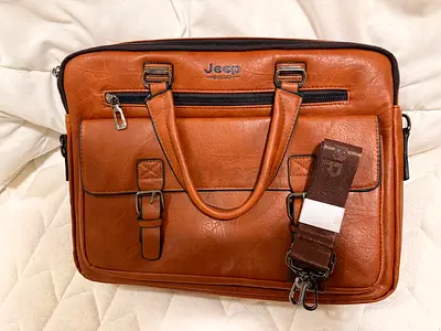Jeep leather-look mens briefcase / laptop bag – dark grey, good condition