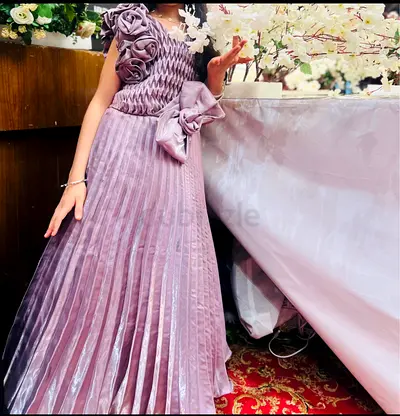 Girls' Pink/Purple Pleated Party Dress with Floral Detail - 7-9 years (original price 250)