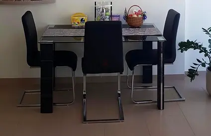 ✨ Elegant Glass Dining Table with 3 Genuine Leather Chairs
