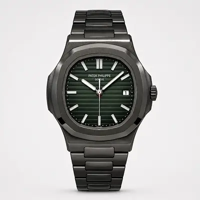 Patek Philippe Nautilus-style Men's Watch — Black/Green Dial, Full Bracelet