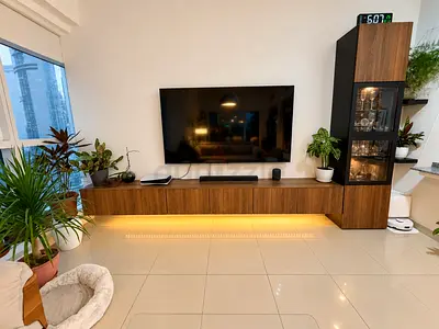 Modular Walnut TV Unit and Display Cabinet Set