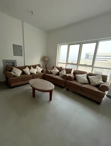 Beige 7-seater Sofa Set with Coffee Table — Good Condition